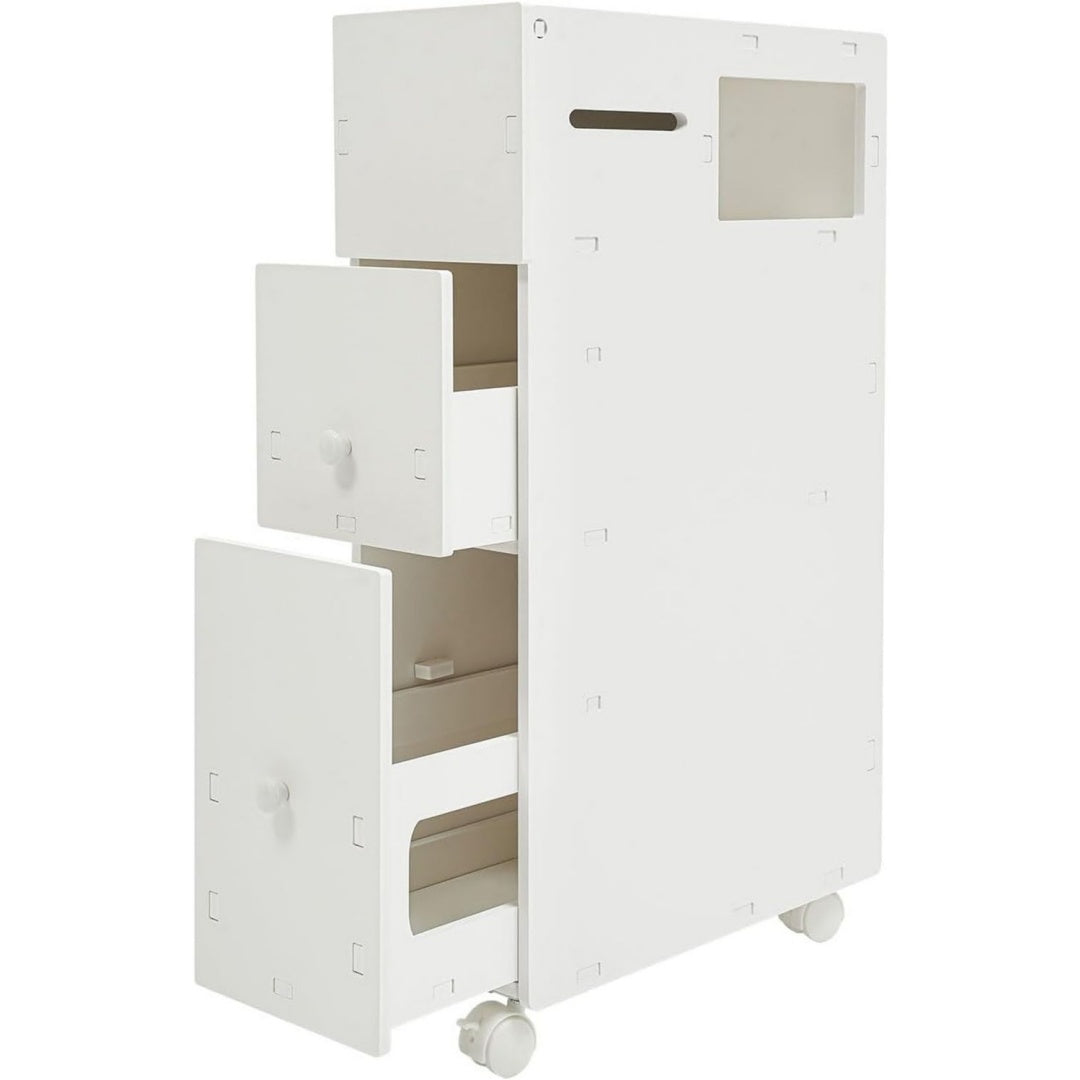 Meuble colonne gris clair, bois, style contemporain