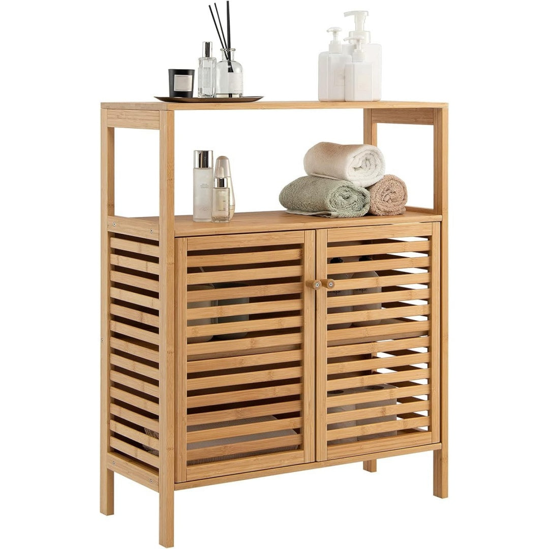 Meuble de rangement marron verre 64 cm, rangement esprit fermier