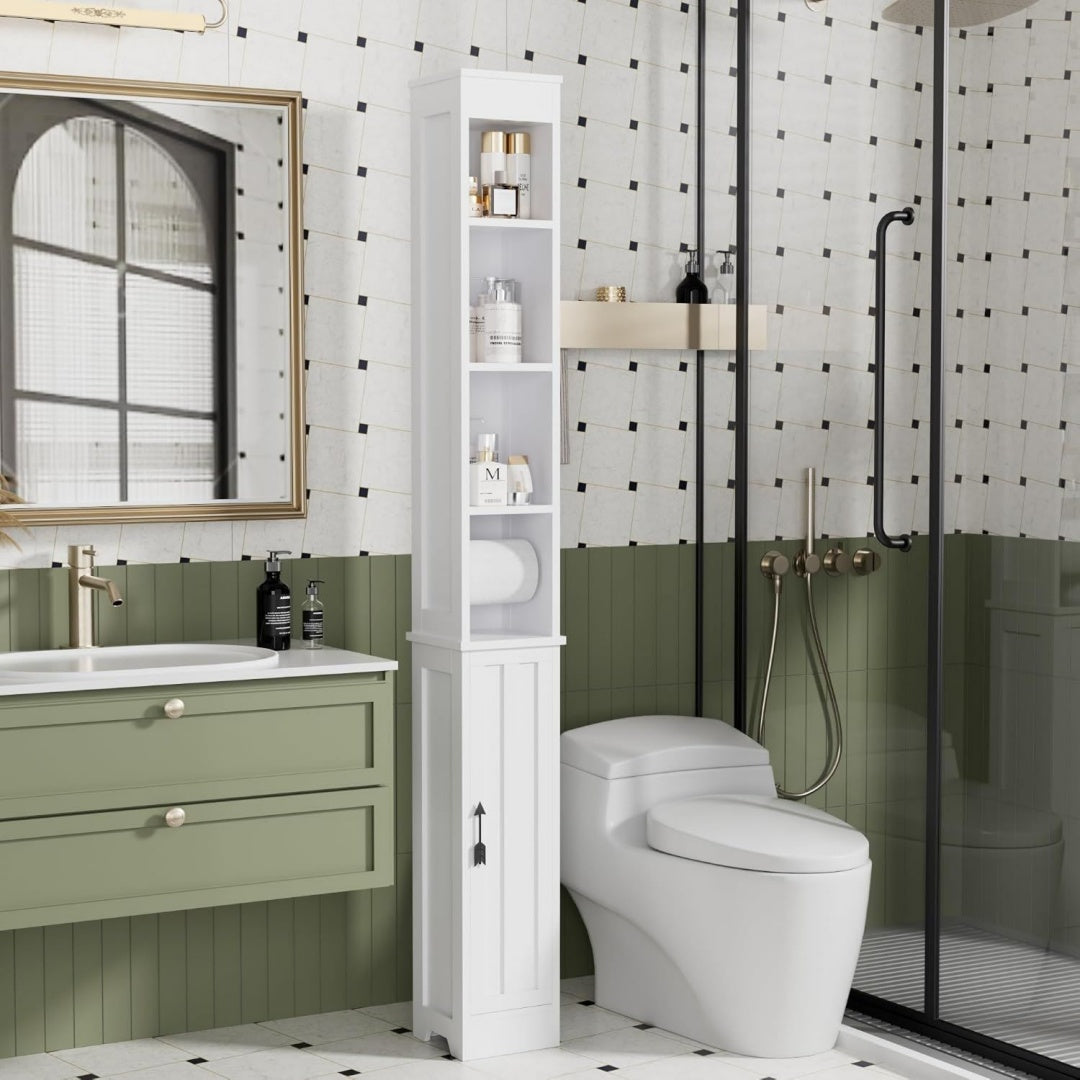 Meuble colonne gris, rangement, usage domestique