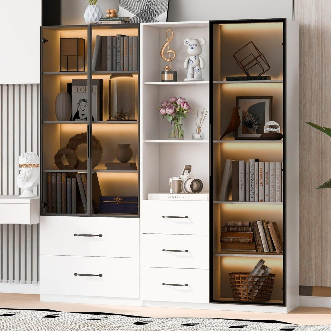 Vitrine gris clair avec plateau en verre trempe