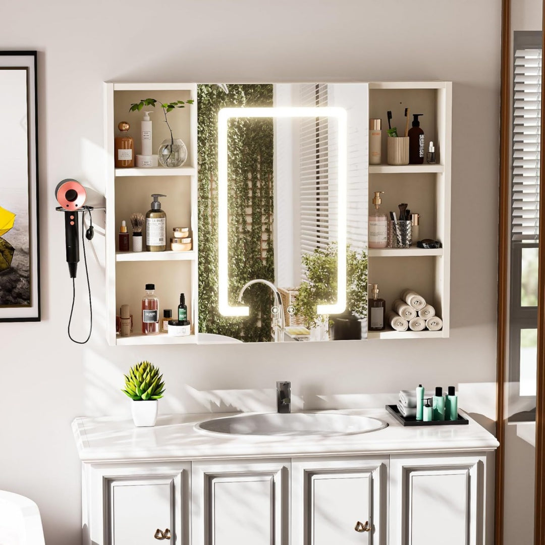 Armoire gris clair avec eclairage LED