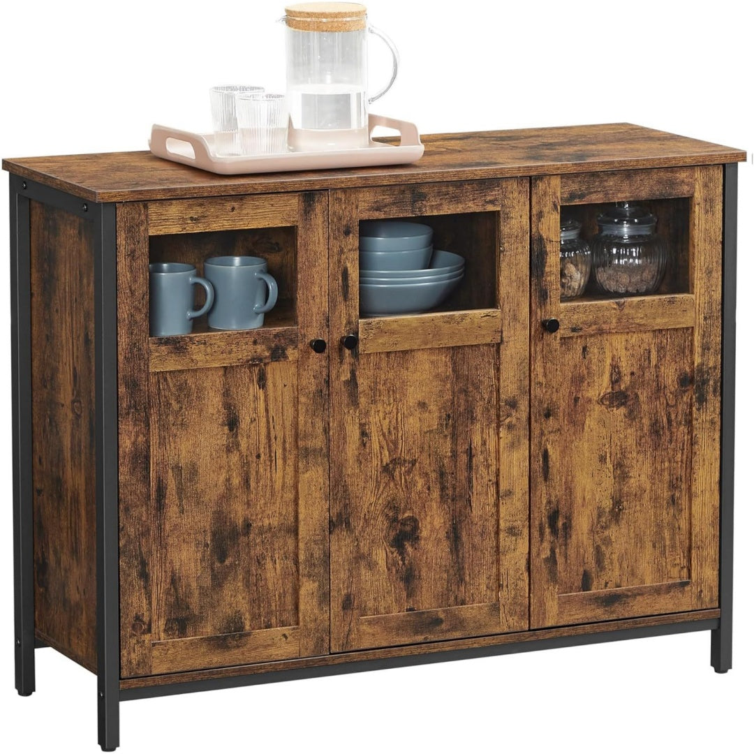 Credence style industriel en acier marron a 3 portes
