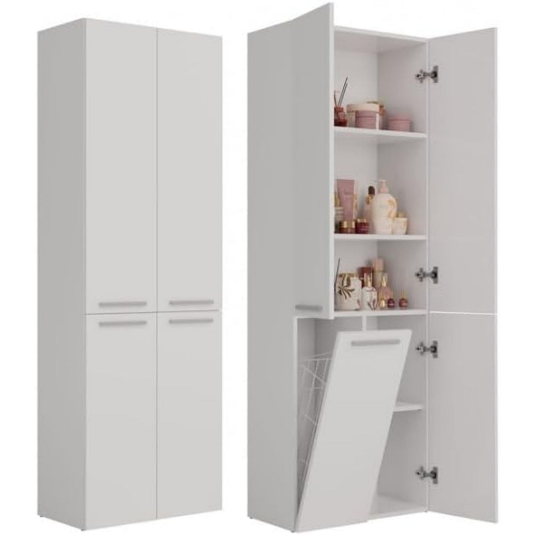epuree colonne de rangement 4 portes gris clair