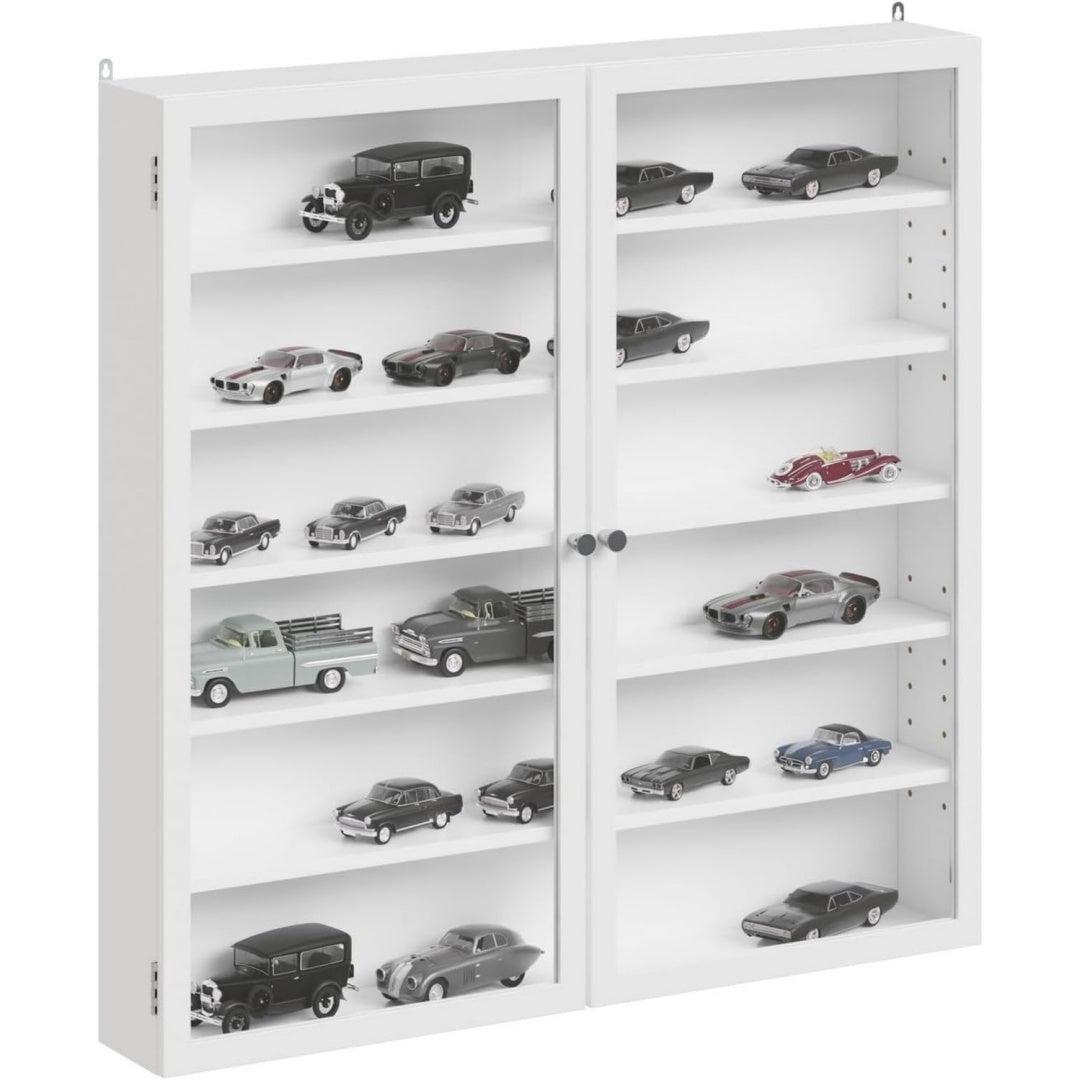Malin, vitrine gris clair en panneau de particules eclairage LED