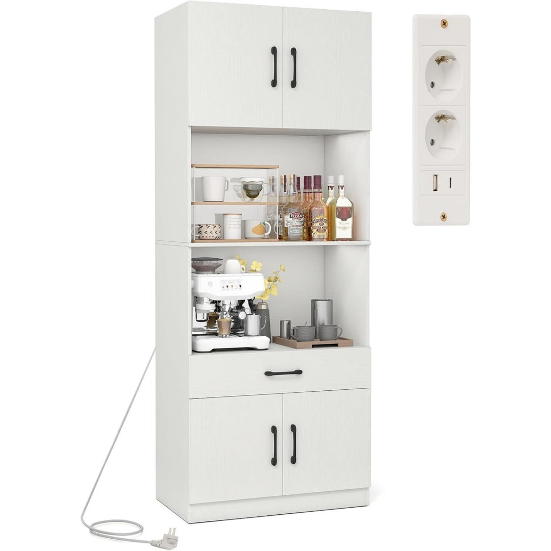 Buffet gris clair 4 portes, 1 tiroir et 2 etageres pour salon