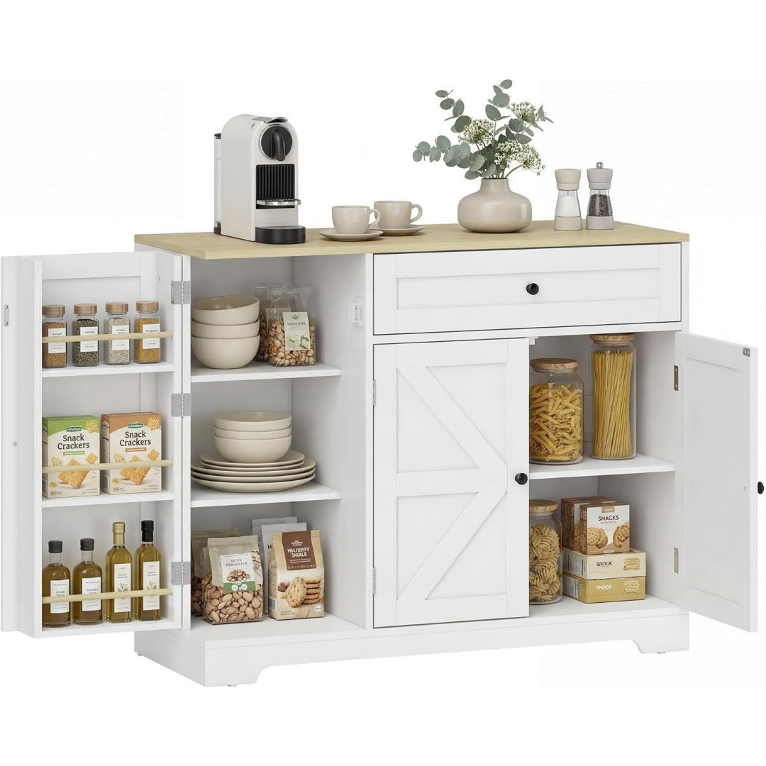 Vaisselier gris clair avec 3 portes pour un rangement optimal