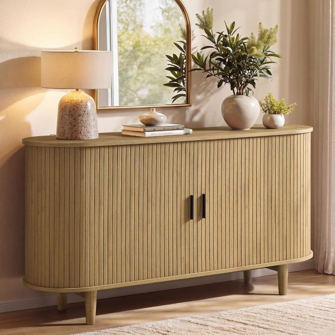 Enfilade marron 4 etageres, style scandinave bois massif pour salon