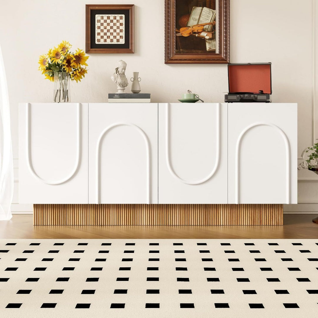 Enfilade gris clair 4 etageres reglables, materiau durable et design moderne