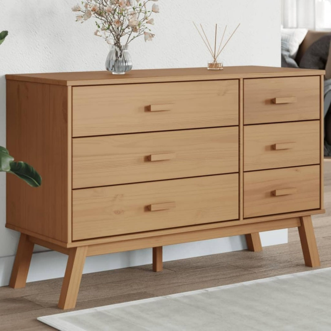 Commode marron pour coin nuit 6 tiroirs, gain de place