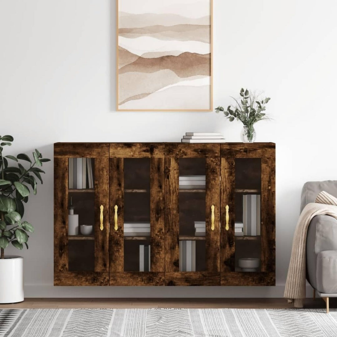 Grand buffet avec des portes vitrees et une fixation murale invisible