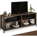 Petit meuble TV avec 4 compartiments et des etageres reglables en hauteur