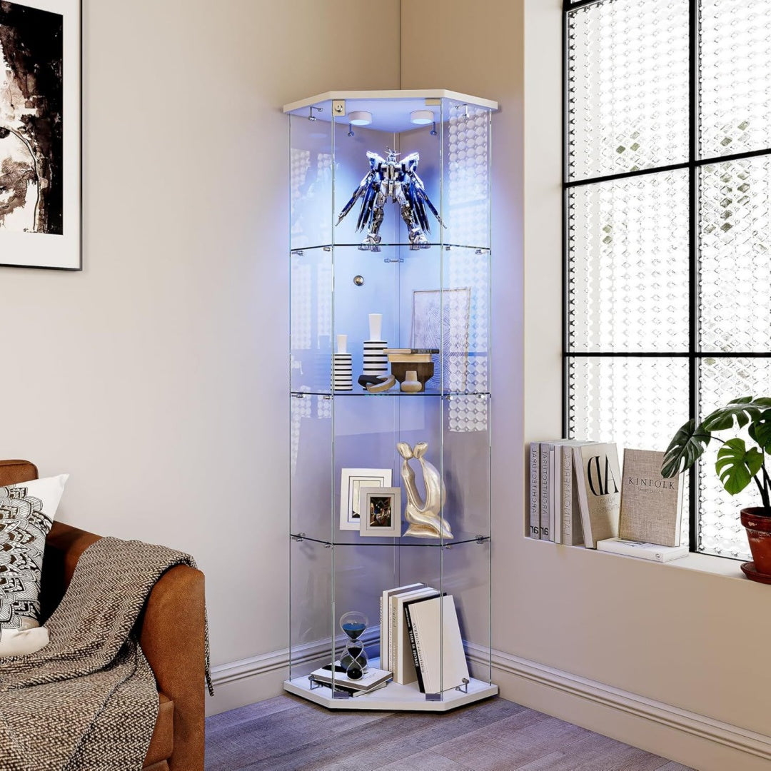 Vitrine gris avec plateau en verre trempe pour chambre